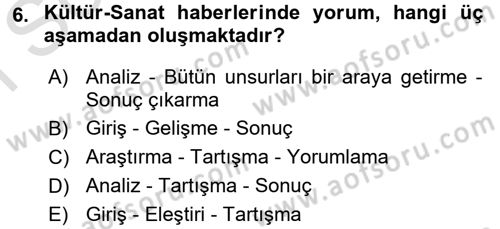 Haber Türleri Dersi 2015 - 2016 Yılı (Final) Dönem Sonu Sınav Soruları 6. Soru