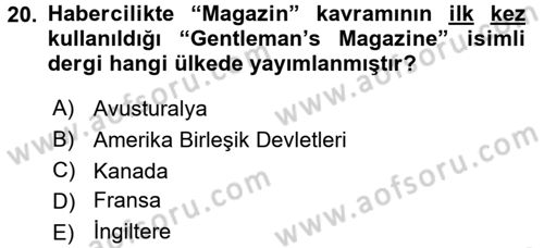 Haber Türleri Dersi 2016 - 2017 Yılı 3 Ders Sınav Soruları 20. Soru