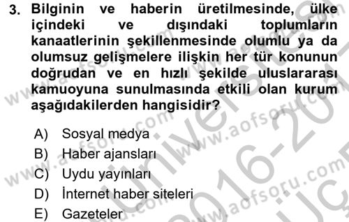 Haber Türleri Dersi 2016 - 2017 Yılı 3 Ders Sınav Soruları 3. Soru