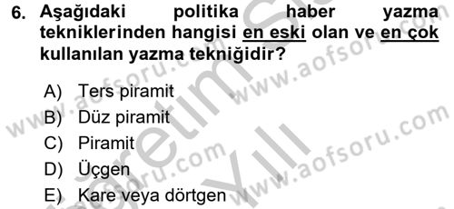 Haber Türleri Dersi 2016 - 2017 Yılı 3 Ders Sınav Soruları 6. Soru