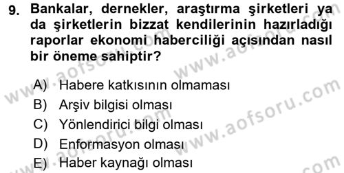 Haber Türleri Dersi 2016 - 2017 Yılı 3 Ders Sınav Soruları 9. Soru