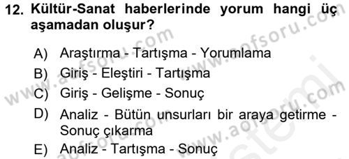 Haber Türleri Dersi 2017 - 2018 Yılı 3 Ders Sınav Soruları 12. Soru
