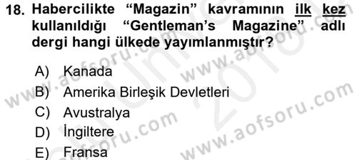 Haber Türleri Dersi 2017 - 2018 Yılı 3 Ders Sınav Soruları 18. Soru