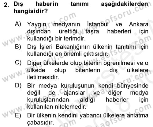 Haber Türleri Dersi 2017 - 2018 Yılı 3 Ders Sınav Soruları 2. Soru