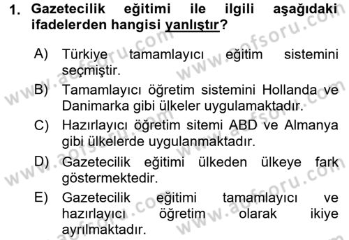 Haber Türleri Dersi 2017 - 2018 Yılı (Vize) Ara Sınav Soruları 1. Soru