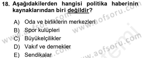 Haber Türleri Dersi 2017 - 2018 Yılı (Vize) Ara Sınav Soruları 18. Soru