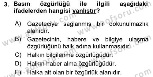 Haber Türleri Dersi 2017 - 2018 Yılı (Vize) Ara Sınav Soruları 3. Soru