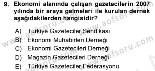 Haber Türleri Dersi 2017 - 2018 Yılı (Vize) Ara Sınav Soruları 9. Soru