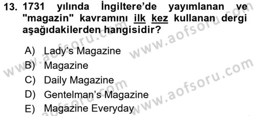 Haber Türleri Dersi 2017 - 2018 Yılı (Final) Dönem Sonu Sınav Soruları 13. Soru