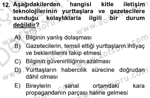 Haber Türleri Dersi 2018 - 2019 Yılı 3 Ders Sınav Soruları 12. Soru