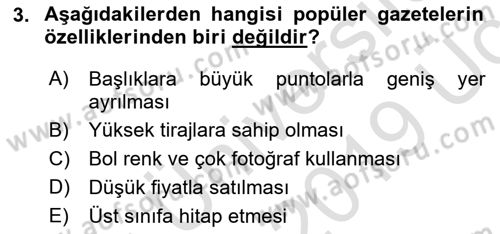 Haber Türleri Dersi 2018 - 2019 Yılı 3 Ders Sınav Soruları 3. Soru