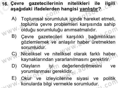 Haber Türleri Dersi 2018 - 2019 Yılı (Final) Dönem Sonu Sınav Soruları 16. Soru