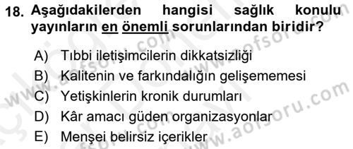 Haber Türleri Dersi 2018 - 2019 Yılı (Final) Dönem Sonu Sınav Soruları 18. Soru