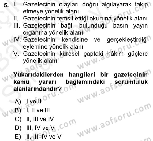 Haber Türleri Dersi 2018 - 2019 Yılı (Final) Dönem Sonu Sınav Soruları 5. Soru