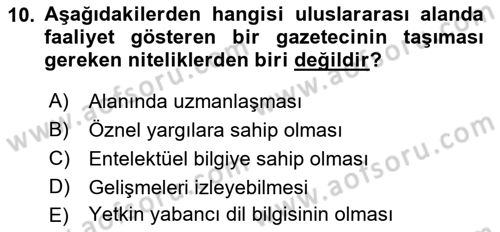 Haber Türleri Dersi 2018 - 2019 Yılı Yaz Okulu Sınav Soruları 10. Soru