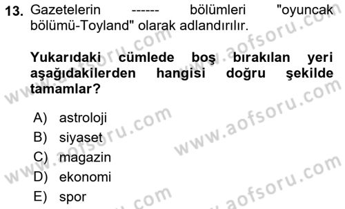 Haber Türleri Dersi 2018 - 2019 Yılı Yaz Okulu Sınav Soruları 13. Soru