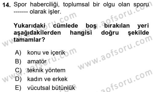 Haber Türleri Dersi 2018 - 2019 Yılı Yaz Okulu Sınav Soruları 14. Soru