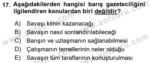 Haber Türleri Dersi 2018 - 2019 Yılı Yaz Okulu Sınav Soruları 17. Soru
