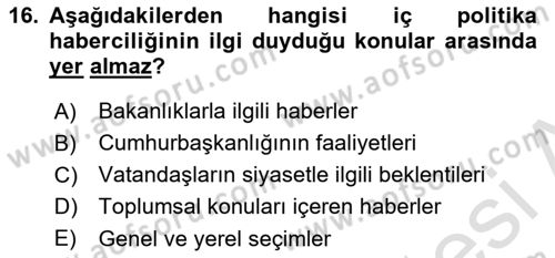 Haber Türleri Dersi 2020 - 2021 Yılı Yaz Okulu Sınav Soruları 16. Soru