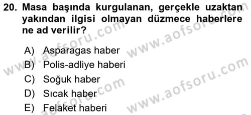 Haber Türleri Dersi 2020 - 2021 Yılı Yaz Okulu Sınav Soruları 20. Soru