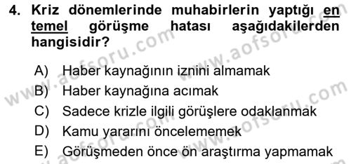 Haber Türleri Dersi 2020 - 2021 Yılı Yaz Okulu Sınav Soruları 4. Soru