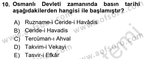 Haber Türleri Dersi 2021 - 2022 Yılı (Vize) Ara Sınav Soruları 10. Soru