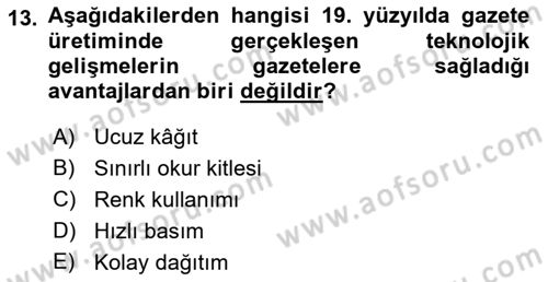Haber Türleri Dersi 2021 - 2022 Yılı (Vize) Ara Sınav Soruları 13. Soru