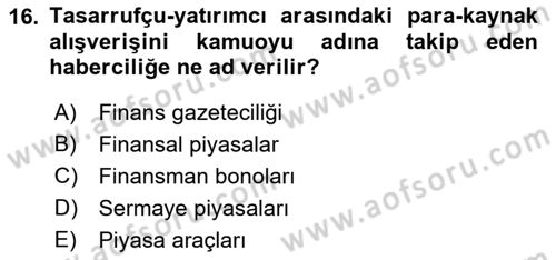 Haber Türleri Dersi 2021 - 2022 Yılı (Vize) Ara Sınav Soruları 16. Soru