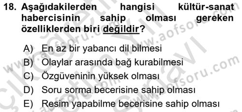 Haber Türleri Dersi 2021 - 2022 Yılı (Vize) Ara Sınav Soruları 18. Soru