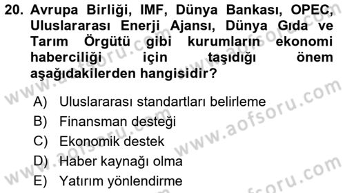 Haber Türleri Dersi 2021 - 2022 Yılı (Vize) Ara Sınav Soruları 20. Soru