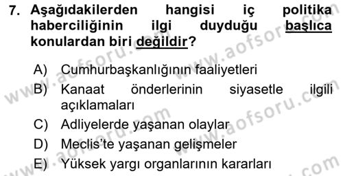 Haber Türleri Dersi 2021 - 2022 Yılı (Vize) Ara Sınav Soruları 7. Soru