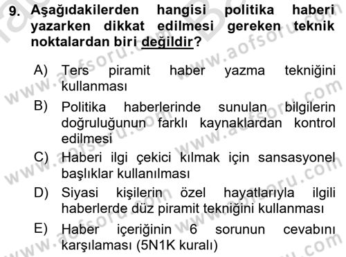 Haber Türleri Dersi 2021 - 2022 Yılı (Vize) Ara Sınav Soruları 9. Soru