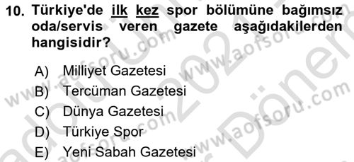 Haber Türleri Dersi 2021 - 2022 Yılı (Final) Dönem Sonu Sınav Soruları 10. Soru