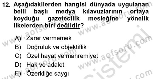 Haber Türleri Dersi 2021 - 2022 Yılı (Final) Dönem Sonu Sınav Soruları 12. Soru