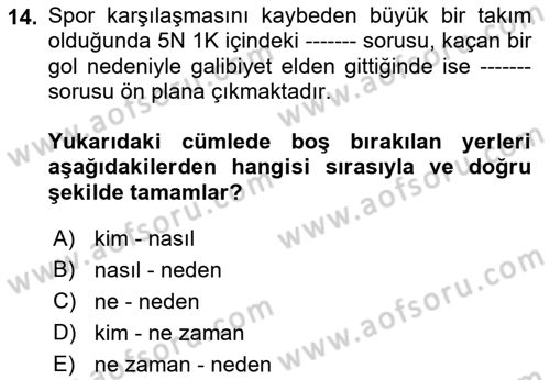 Haber Türleri Dersi 2021 - 2022 Yılı (Final) Dönem Sonu Sınav Soruları 14. Soru