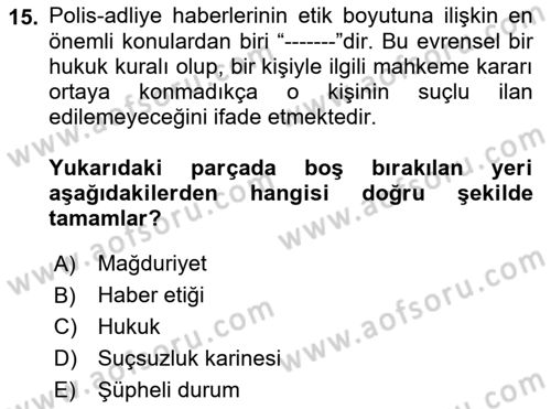 Haber Türleri Dersi 2021 - 2022 Yılı (Final) Dönem Sonu Sınav Soruları 15. Soru