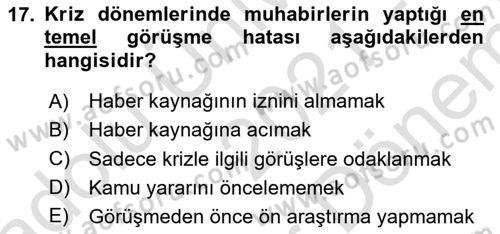 Haber Türleri Dersi 2021 - 2022 Yılı (Final) Dönem Sonu Sınav Soruları 17. Soru