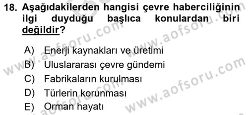 Haber Türleri Dersi 2021 - 2022 Yılı (Final) Dönem Sonu Sınav Soruları 18. Soru
