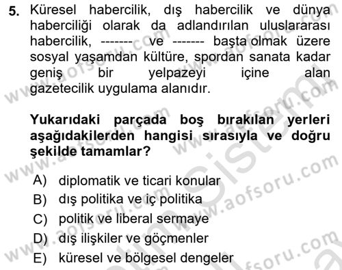 Haber Türleri Dersi 2021 - 2022 Yılı (Final) Dönem Sonu Sınav Soruları 5. Soru