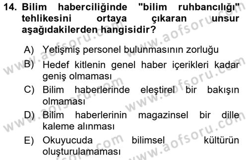 Haber Türleri Dersi 2021 - 2022 Yılı Yaz Okulu Sınav Soruları 14. Soru