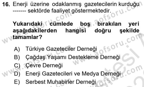 Haber Türleri Dersi 2021 - 2022 Yılı Yaz Okulu Sınav Soruları 16. Soru