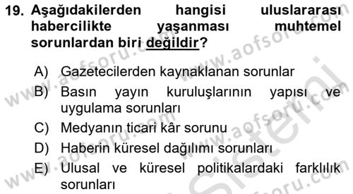 Haber Türleri Dersi 2021 - 2022 Yılı Yaz Okulu Sınav Soruları 19. Soru