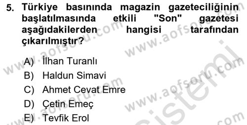 Haber Türleri Dersi 2021 - 2022 Yılı Yaz Okulu Sınav Soruları 5. Soru