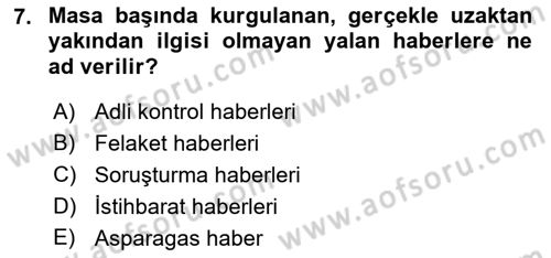 Haber Türleri Dersi 2021 - 2022 Yılı Yaz Okulu Sınav Soruları 7. Soru