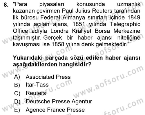 Haber Türleri Dersi 2021 - 2022 Yılı Yaz Okulu Sınav Soruları 8. Soru