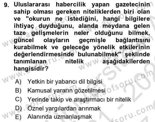 Haber Türleri Dersi 2021 - 2022 Yılı Yaz Okulu Sınav Soruları 9. Soru