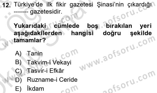 Haber Türleri Dersi 2022 - 2023 Yılı Yaz Okulu Sınav Soruları 12. Soru