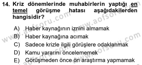 Haber Türleri Dersi 2022 - 2023 Yılı Yaz Okulu Sınav Soruları 14. Soru