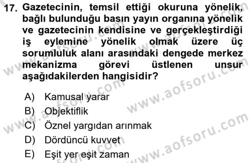 Haber Türleri Dersi 2022 - 2023 Yılı Yaz Okulu Sınav Soruları 17. Soru