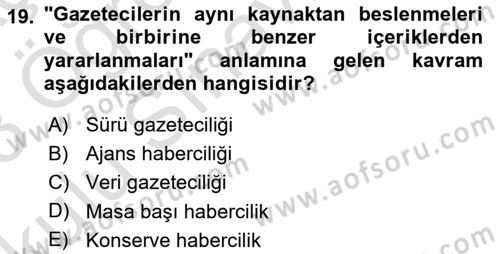 Haber Türleri Dersi 2022 - 2023 Yılı Yaz Okulu Sınav Soruları 19. Soru